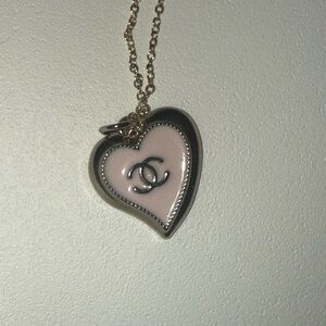 CHANEL Gold and Pink Heart Necklace